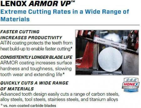 Bandsaw Blade, Welded to Length LENOX ARMOR VP Blade Material