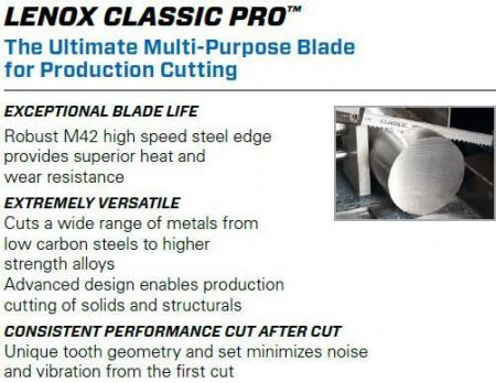 Welded to Length LENOX CLASSIC PRO Blade Material